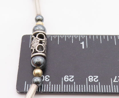 925 Sterling Silver Vintage Necklace Two Tone Hematite Bead & Barrel Tube NE4132