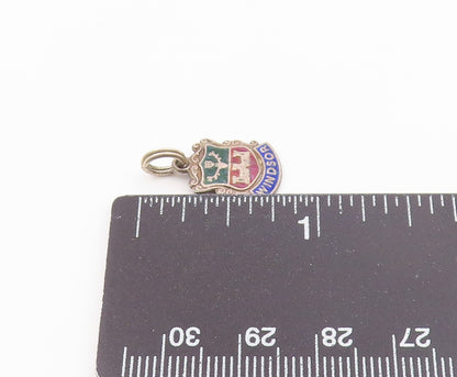 925 Sterling Silver  Vintage Enamel Windsor Coat Of Arms Charm Pendant PT20665