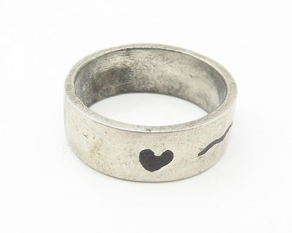 925 Sterling Silver  Vintage Love Heart Scribble Smooth Band Ring Sz 8 RG10712