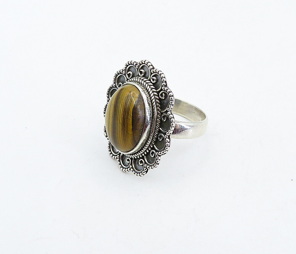 925 Sterling Silver  Vintage Tiger's Eye Swirl Wheat Cocktail Ring Sz 8 RG4486