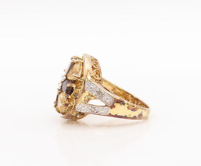 925 Sterling Silver Vintage Ring Gold Plated Citrine Diamond Quartz Sz 7 RG29678
