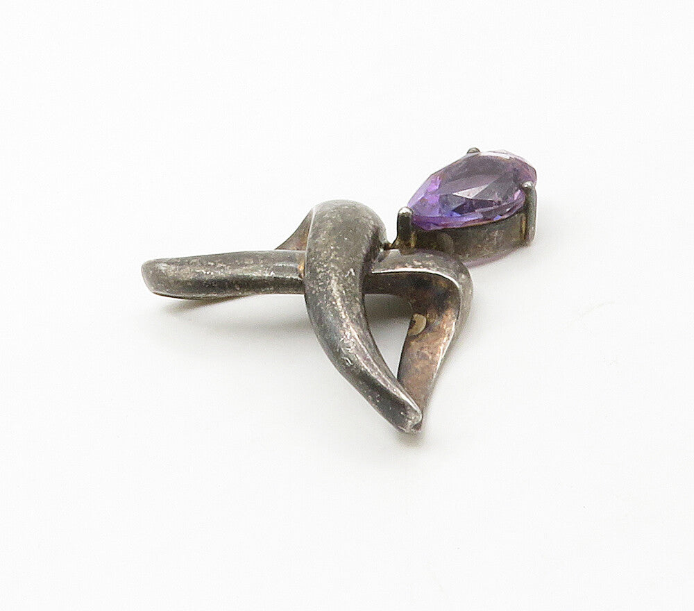 925 Sterling Silver  Vintage Tear Drop Amethyst Dark Tone Pendant  PT13153