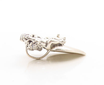 925 Sterling Silver Vintage Pendant KABANA 3 Monkeys Of Gandhiji Heart PT23784