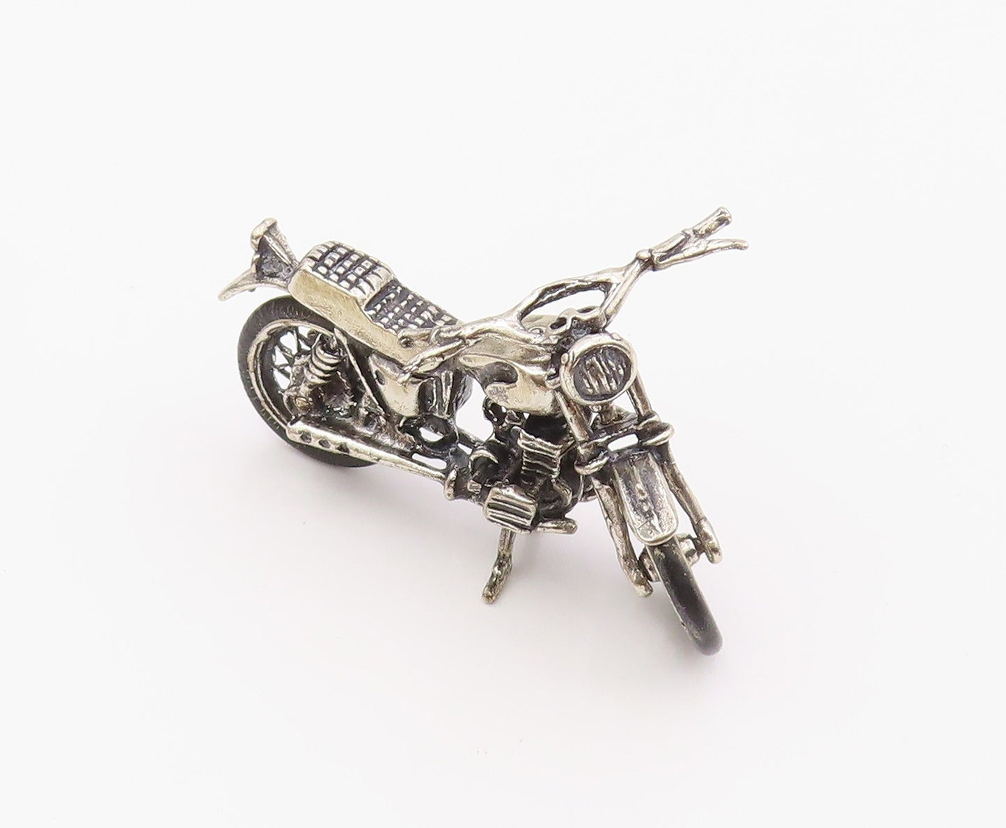 925 Sterling Silver  Vintage Dark Tone Rubber Wheel Motorcycle Trinket  TR2748