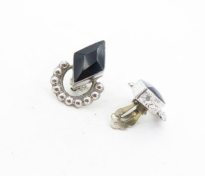 MEXICO 925 Sterling Silver  Vintage Black Onyx Non Pierce Earrings  EG4094