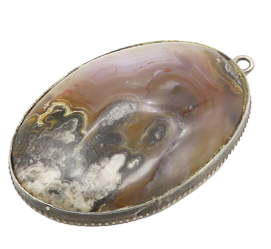 925 Sterling Silver  Vintage Cabochon Cut Agate Oval Drop Pendant  PT14161