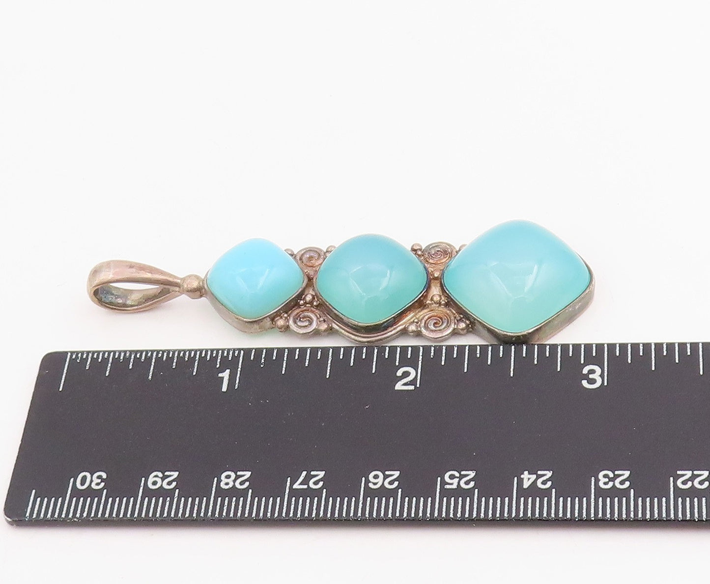 925 Sterling Silver Vintage Pendant SAJEN Three Stone Chalcedony Drop  PT25849