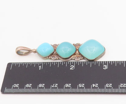925 Sterling Silver Vintage Pendant SAJEN Three Stone Chalcedony Drop  PT25849