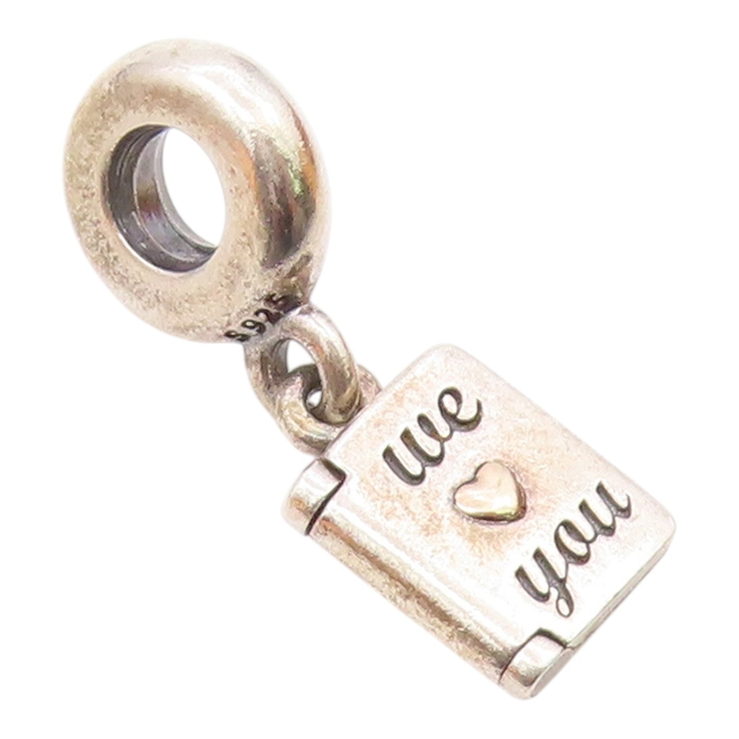 PANDORA 925 Silver & 14K GOLD  Vintage We Love You Card Motif Pendant  PT17863