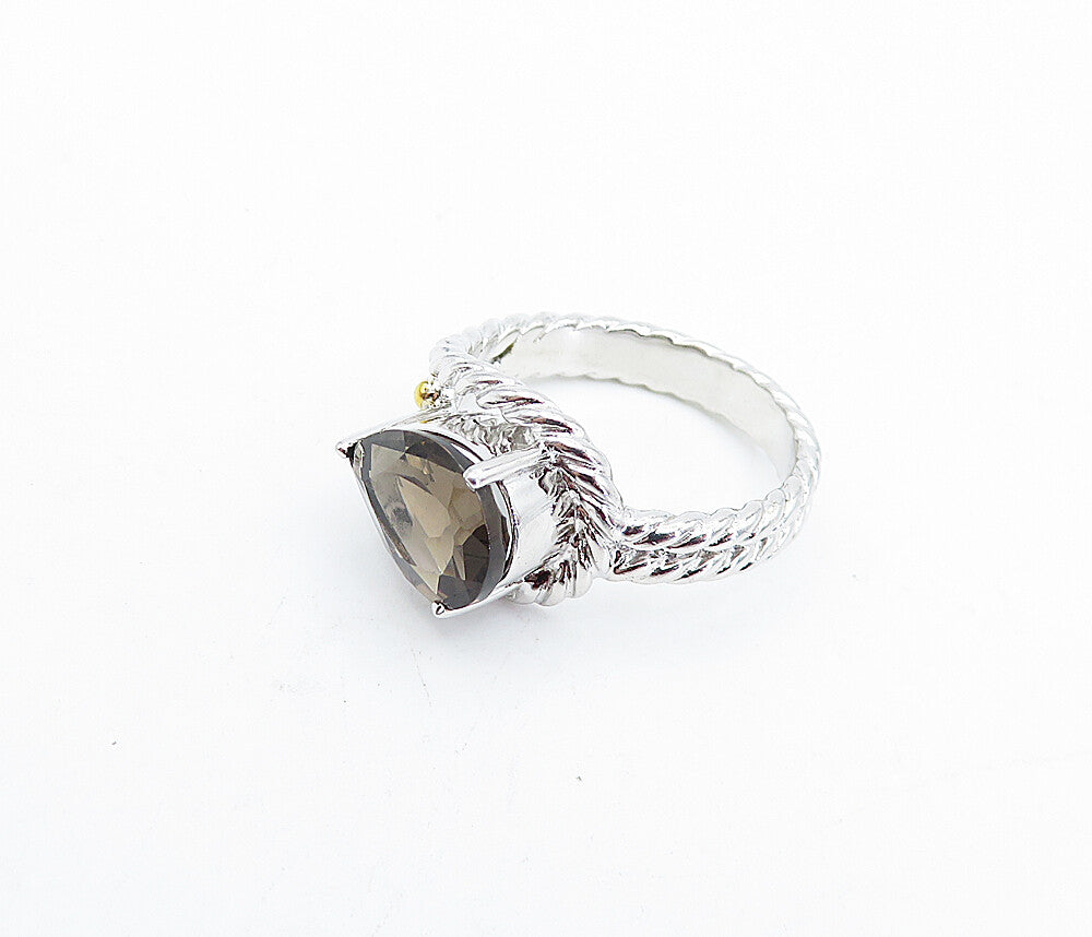 925 Sterling Silver  Tear Drop Smoky Topaz Twist Cocktail Ring Sz 7  RG3939