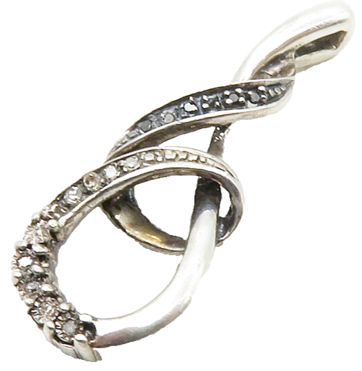 925 Sterling Silver  Genuine Black & White Diamonds Swirl Loop Pendant PT10381