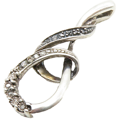 925 Sterling Silver  Genuine Black & White Diamonds Swirl Loop Pendant PT10381