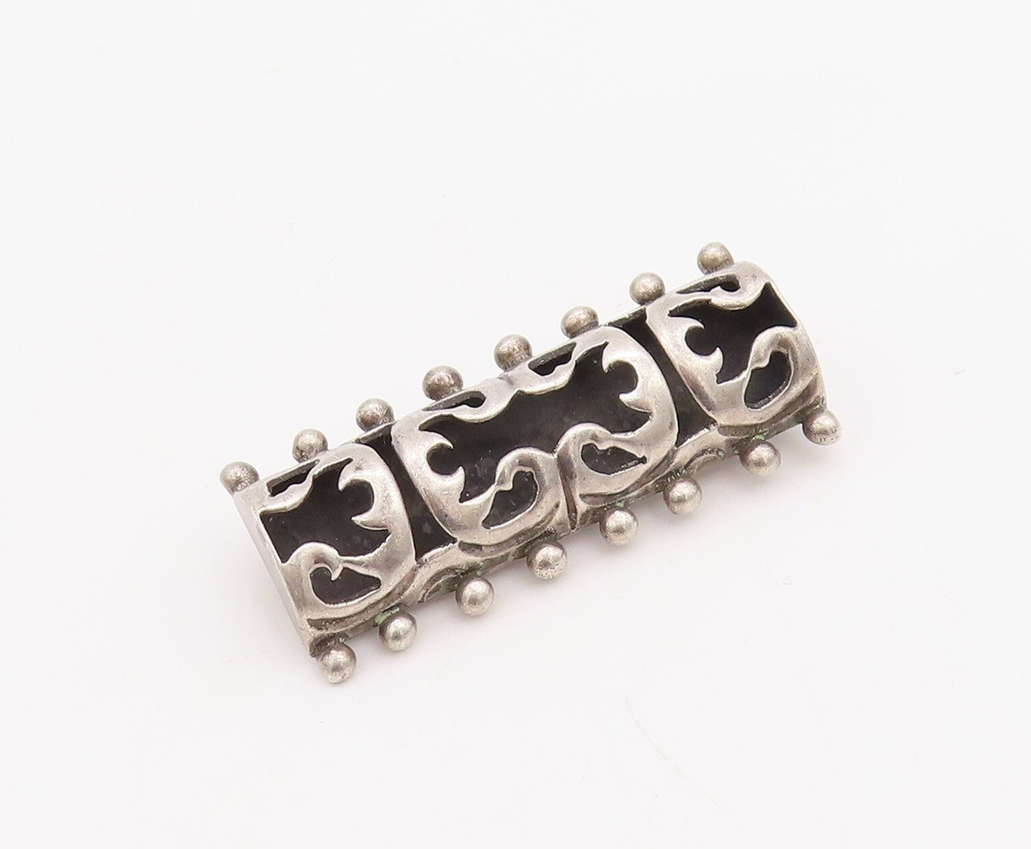 925 Sterling Silver Vintage Brooch Pin Solid Cutout Fire Design Cylinder BP11237