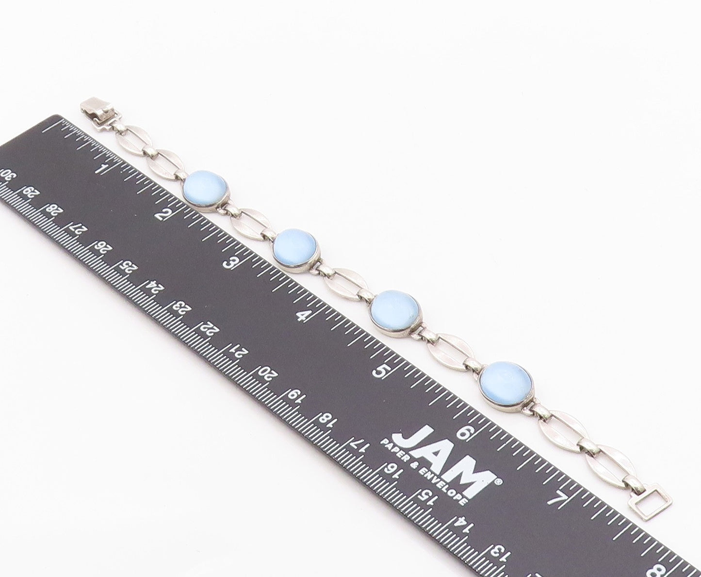 925 Sterling Silver Vintage Bracelet Elegant Cabochon Cat Eye Link  BT12113