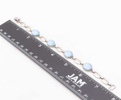 925 Sterling Silver Vintage Bracelet Elegant Cabochon Cat Eye Link  BT12113