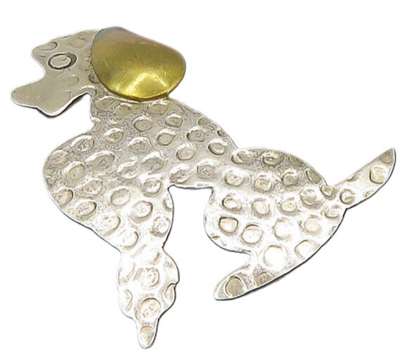 MEXICO 925 Sterling Silver  Vintage Shiny Two Tone Poodle Brooch Pin  BP8904