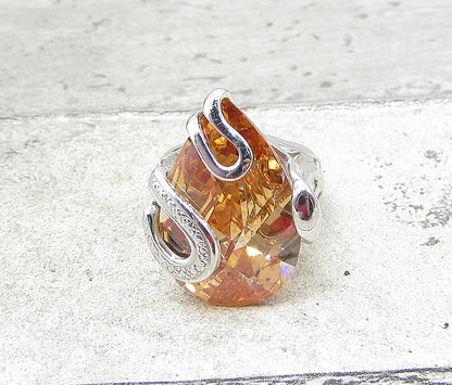 925 Sterling Silver  Faceted Citrine Tear Drop Solitaire Ring Sz 7  RG1654