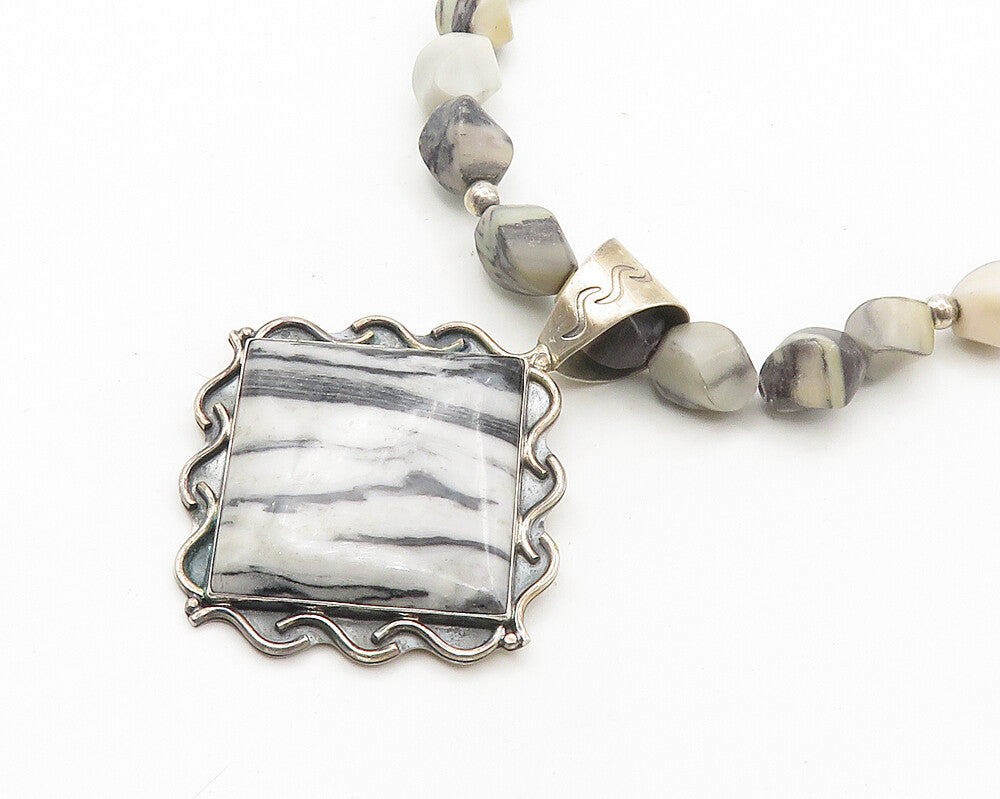 DTR JAY KING 925 Silver  Vintage Zebra Jasper Heavy Chain Necklace  NE2893