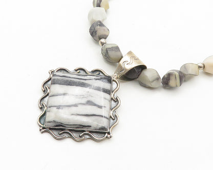 DTR JAY KING 925 Silver  Vintage Zebra Jasper Heavy Chain Necklace  NE2893
