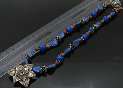 925 Silver  Vintage Lapis Lazuli Sodalite & Goldstone Chain Necklace  NE3529