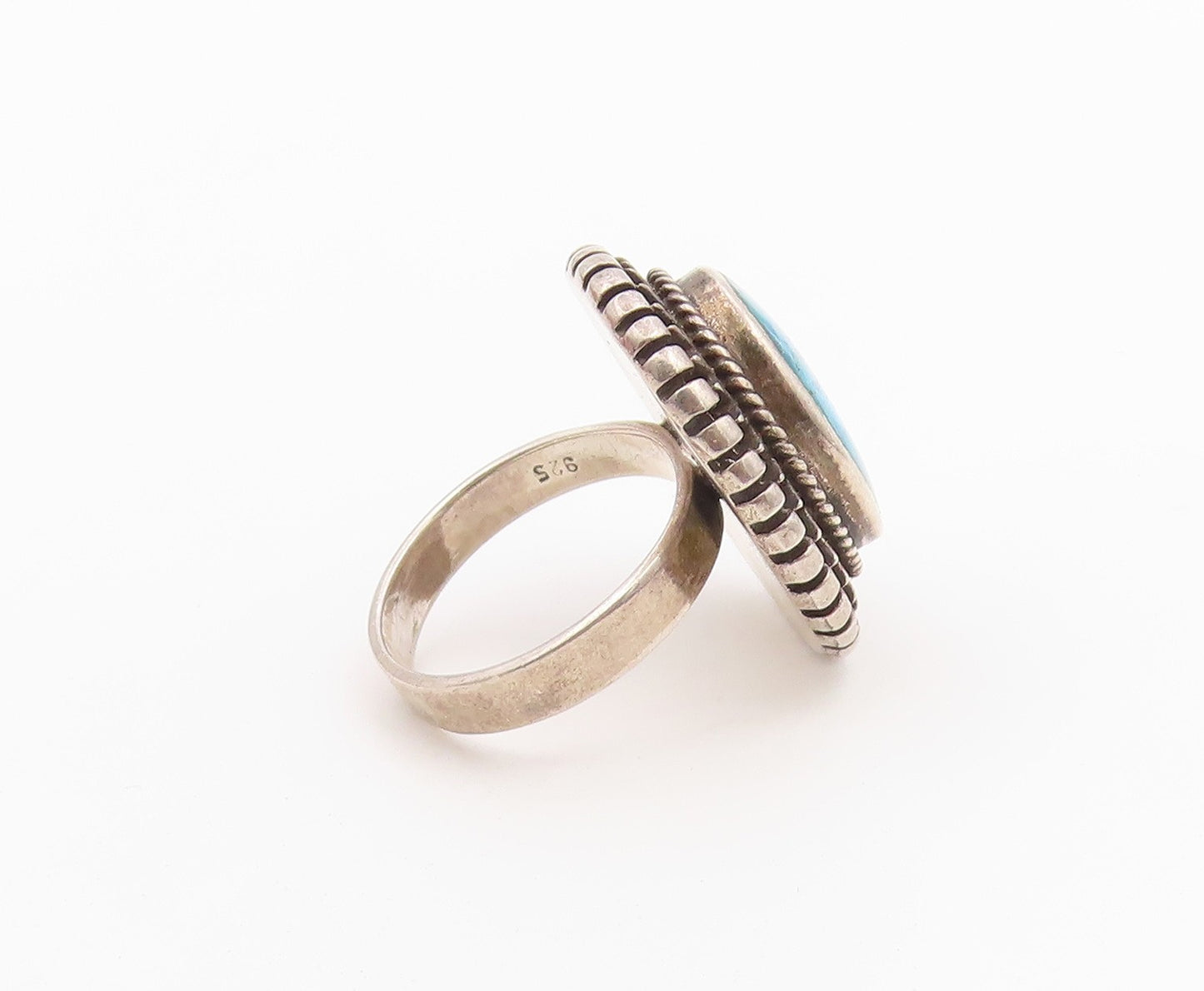 925 Sterling Silver Vintage Ring Classic Turquoise Statement Band Sz 6.5 RG36479