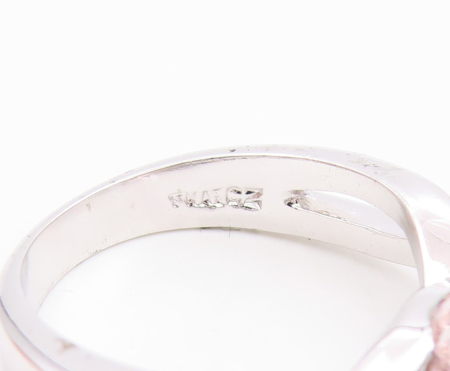 925 Sterling Silver Vintage Ring Modernist Pink CZ Wave Band  Sz 7  RG35639