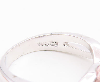 925 Sterling Silver Vintage Ring Modernist Pink CZ Wave Band  Sz 7  RG35639