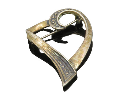 925 Sterling Silver  Vintage Dark Tone Open Love Heart Brooch Pin  BP5231