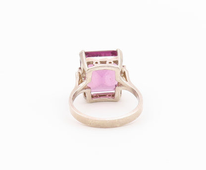 925 Sterling Silver Vintage Ring Classic Pink Topaz Solitaire  Sz 7.5  RG36424