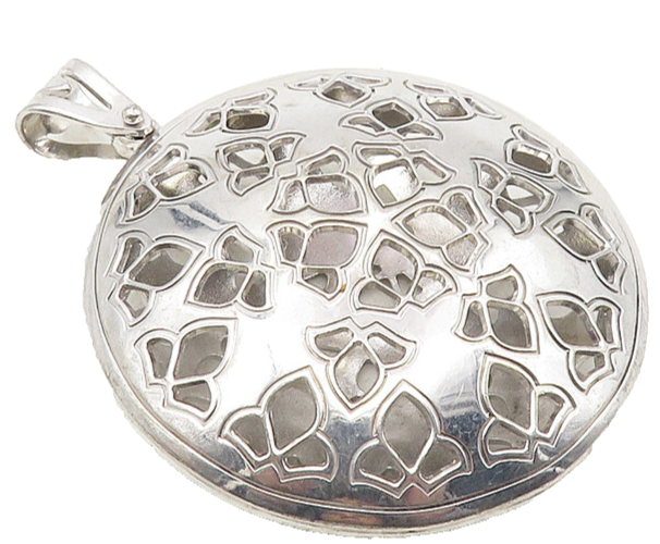 TAHARA 925 Silver  Vintage Shiny Floral Cutout Pattern Drop Pendant  PT7870