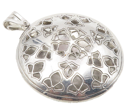 TAHARA 925 Silver  Vintage Shiny Floral Cutout Pattern Drop Pendant  PT7870