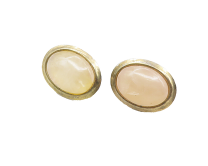925 Sterling Silver  Vintage Cabochon Cut Quartz Oval Drop Earrings  EG5263