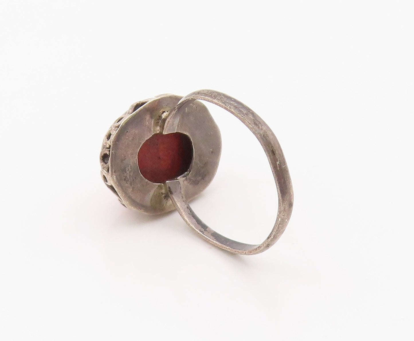 925 Sterling Silver Vintage Ring Classic Cabochon Carnelian Band Sz 7.5 RG36383