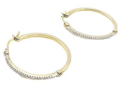 925 Sterling Silver  Genuine Diamonds Shiny Gold Plated Hoop Earrings  EG4976