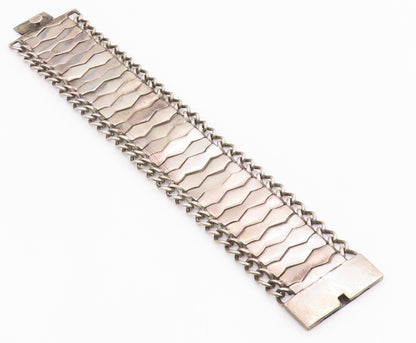 925 Sterling Silver Vintage Bracelet Modernist Geometric Weave Link  BT11957