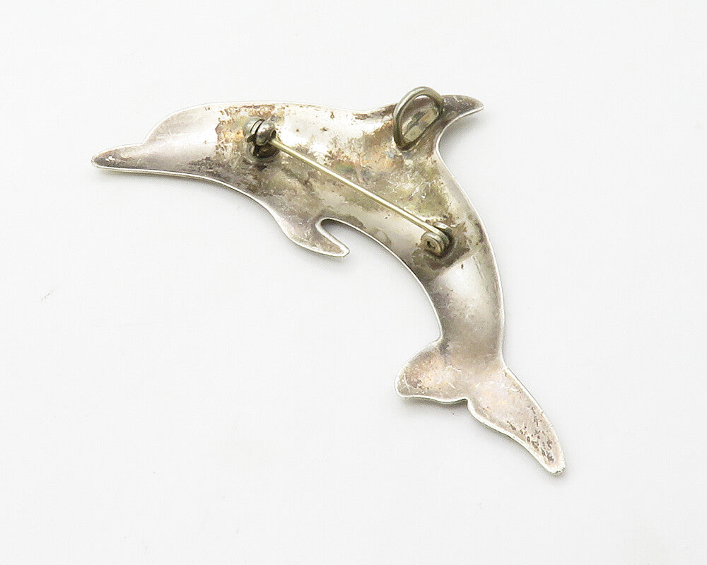 INTERNATIONAL 925 Sterling Silver Vintage Leaping Dolphin Brooch Pin BP5501