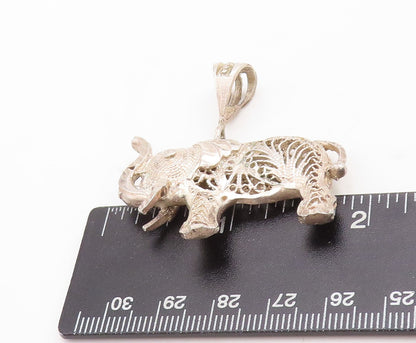 925 Sterling Silver Vintage Pendant Designer Filigree Work Elephant  PT23734
