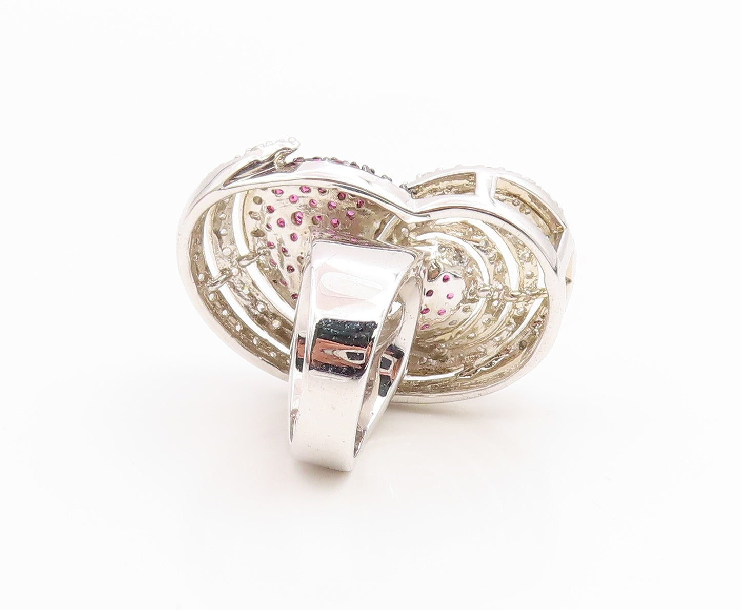925 Sterling Silver Vintage Ring Pink & White Topaz Cluster Band  Sz 6  RG35461