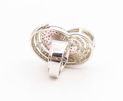 925 Sterling Silver Vintage Ring Pink & White Topaz Cluster Band  Sz 6  RG35461