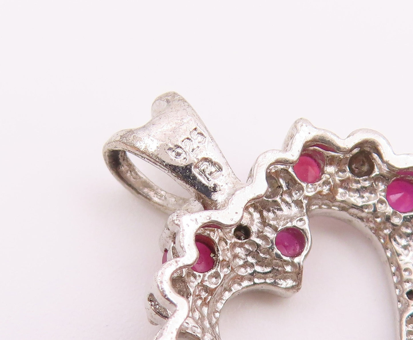 925 Sterling Silver Vintage Genuine Diamonds & Ruby Love Heart Pendant PT20093