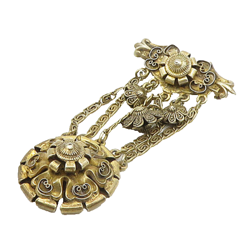 925 Sterling Silver  Vintage Floral Pretzel Swirl Chained Brooch Pin  BP7384