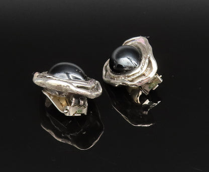 925 Sterling Silver  Vintage Modernist Hematite Non Pierced Earrings  EG12002