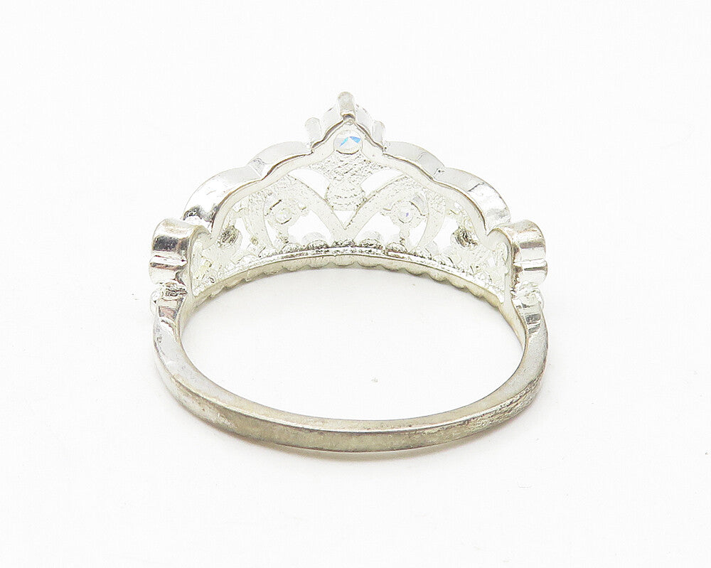 925 Sterling Silver  Shiny Topaz Royal Crown Motif Band Ring Sz 8.5  RG10902