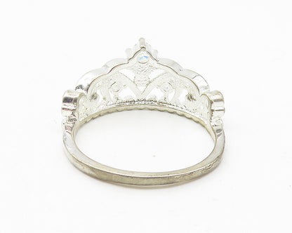 925 Sterling Silver  Shiny Topaz Royal Crown Motif Band Ring Sz 8.5  RG10902