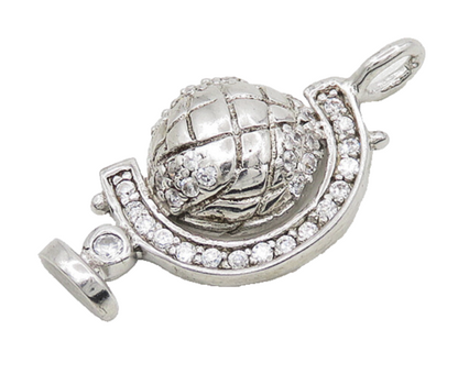 925 Sterling Silver  Vintage Cubic Zirconia Petite Globe Pendant  PT14619