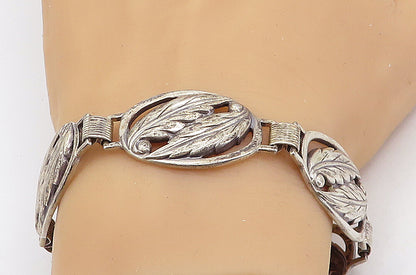 DANECRAFT 925 Silver  Vintage Dark Tone Floral Leaf Link Chain Bracelet BT2479