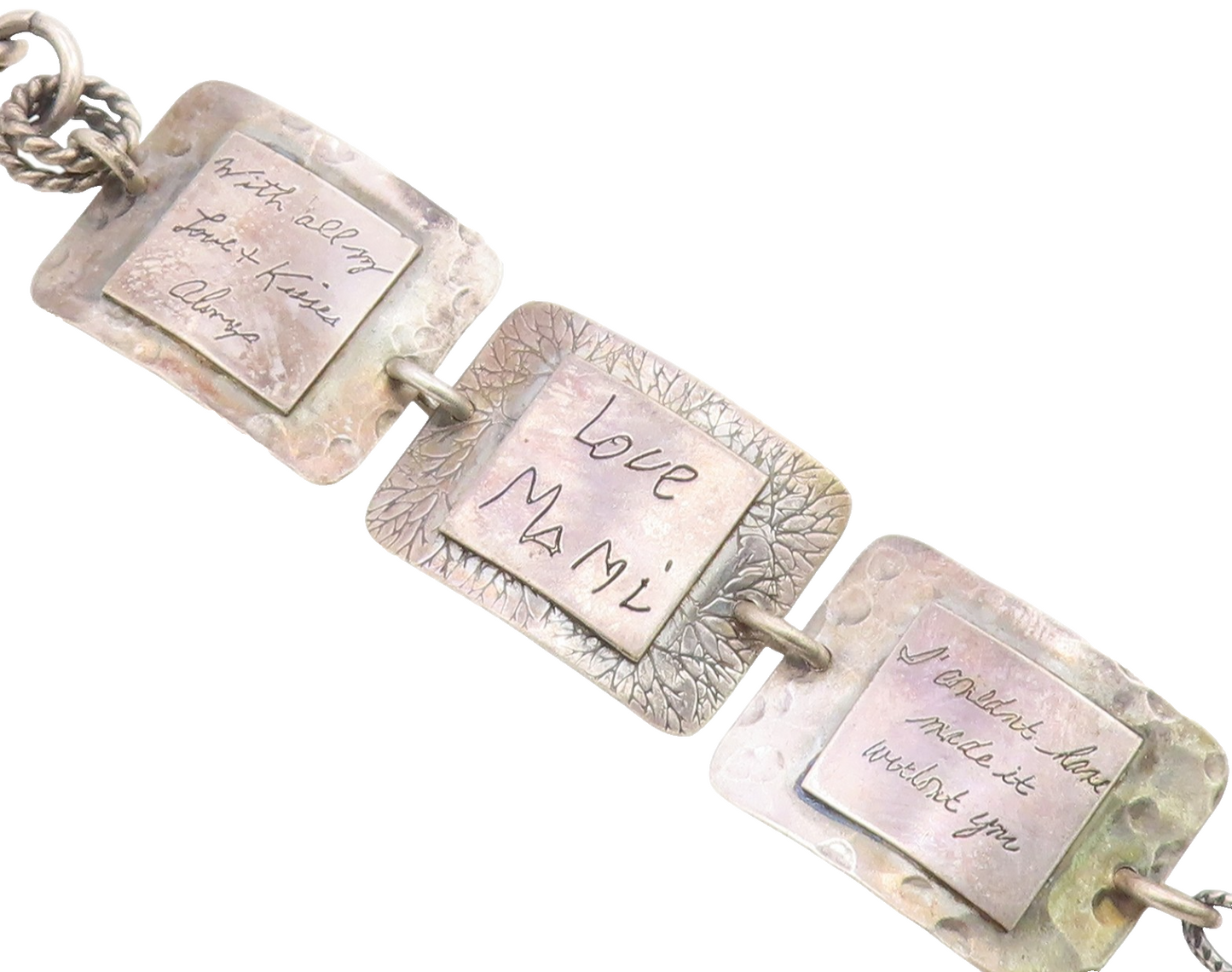 DESIGNER 925 Sterling Silver  Vintage Etched Writing Chain Bracelet  BT8656