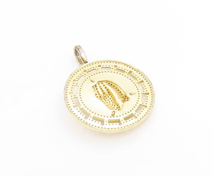 925 Sterling Silver Vintage Pendant Gold Plated CZ Praying Hands Medal   PT25259