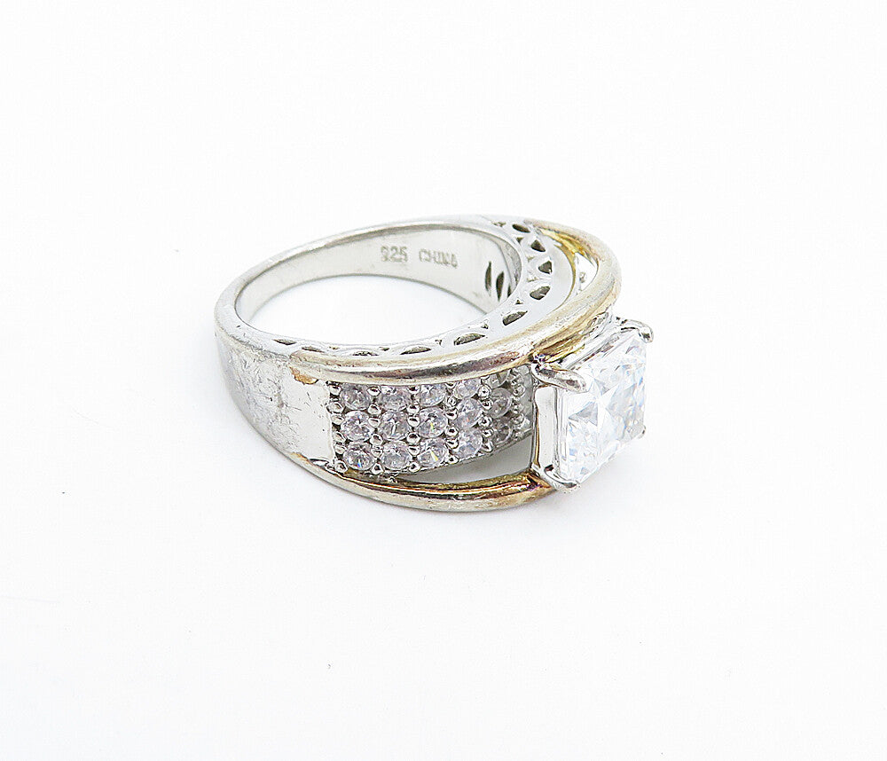 925 Sterling Silver  Cubic Zirconia Solitaire With Accents Ring Sz 5  RG4350