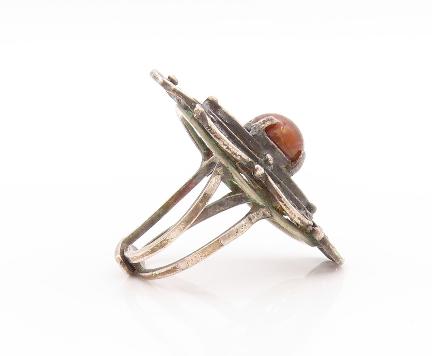 925 Sterling Silver Vintage Ring Dark Tone Swirls Cutout Gemstone Sz 6  RG32838